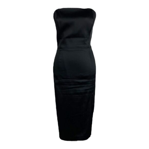 WHBM WHITEβHOUSE BLACK MARKET Mini Satin Sheath Dress Evening Wear 10 Black - Picture 2 of 9